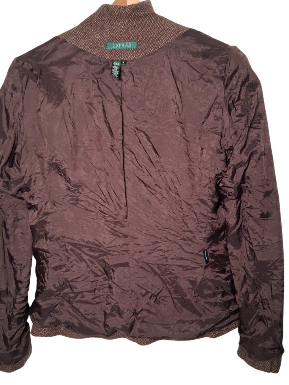 Lauren Ralph Lauren Tweed Blazer Jacket Women 10 Brown Wool Blend Short Classic - Picture 4 of 15